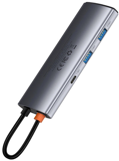 Hub USB-C Baseus Metal Gleam, 2 x USB-A 3.0 - 2 x USB-C - 1 x HDMI - 1 x SD - 1 x microSD, Szary WKWG020113