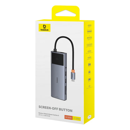 Koncentrator USB-C Baseus Metal Gleam II, 2 x USB-C - 3 x USB-A - 1 x HDMI - 1 x jack 3,5 mm - 1 x RJ45 - 1 x SD - 1 x microSD, szary