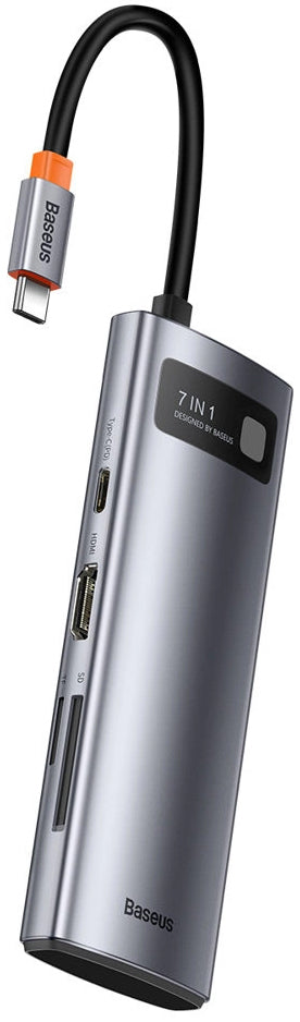 Hub USB-C Baseus Metal Gleam, 2 x USB-A 3.0 - 2 x USB-C - 1 x HDMI - 1 x SD - 1 x microSD, Szary WKWG020113