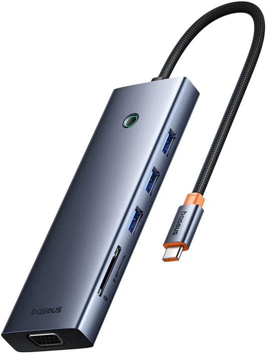 Baseus UltraJoy USB-C Hub, 3 x USB-A 3.0 - 1 x USB-C - 1 x HDMI - 1 x VGA - 1 x 3.5mm Jack - 1 x RJ45 - 1 x SD - 1 x microSD, Gray B0005280C811-00