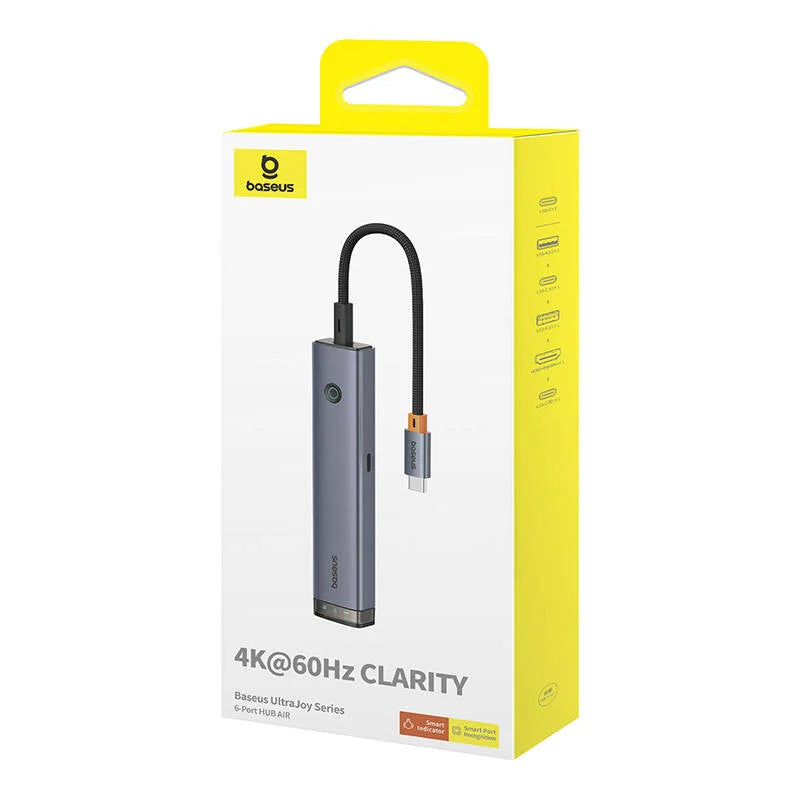 Hub USB-C Baseus UltraJoy, 2 x USB-A 3.0 - 1 x USB-A - 2 x USB-C - 1 x HDMI, Szary B00052802811-02