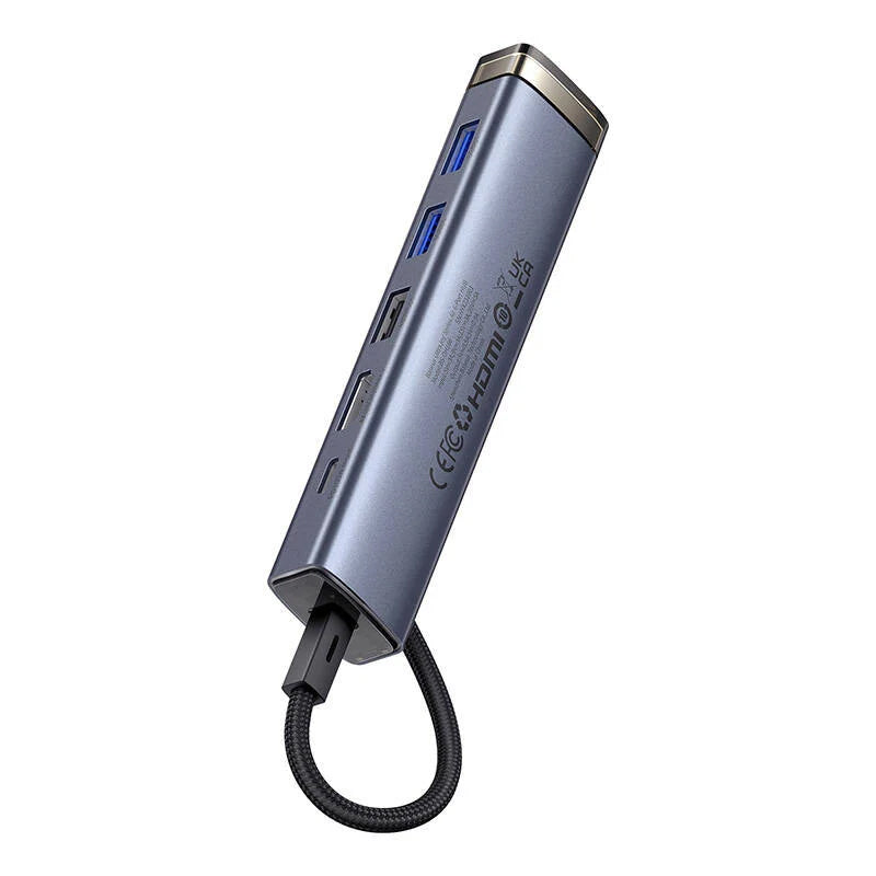 Hub USB-C Baseus UltraJoy, 2 x USB-A 3.0 - 1 x USB-A - 2 x USB-C - 1 x HDMI, Szary B00052802811-02