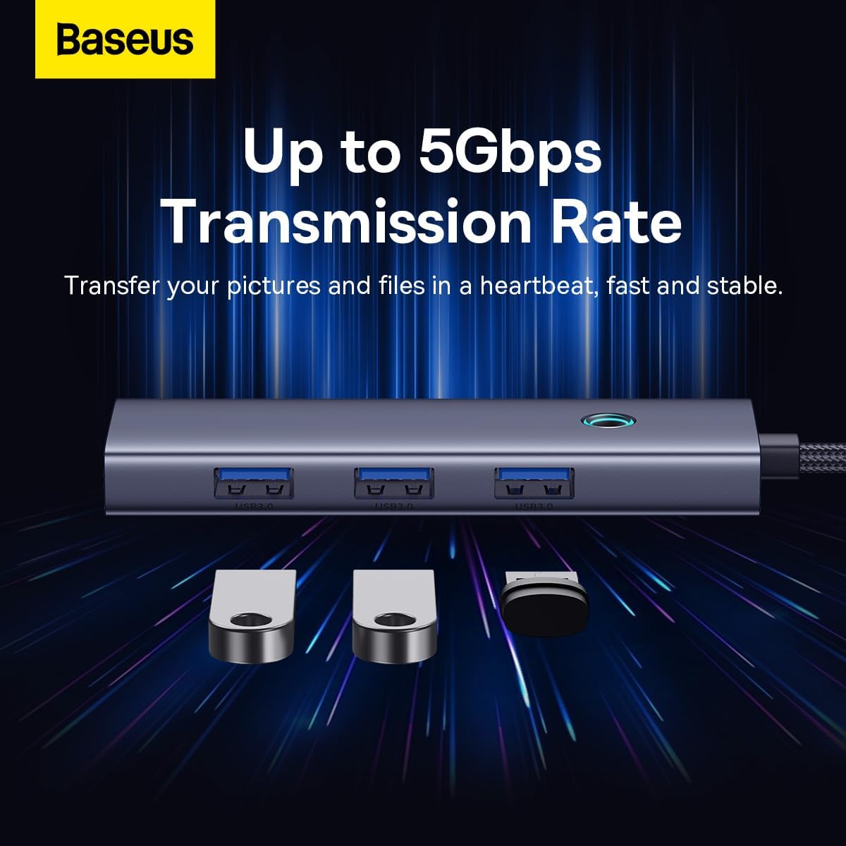 Baseus UltraJoy USB-C Hub, 3 x USB-A 3.0 - 1 x USB-C - 1 x HDMI - 1 x RJ45, szary B00052807813-00 