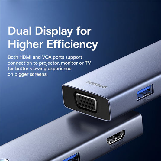Hub USB-C Baseus UltraJoy, 4 x USB-A 3.0 - 1 x USB-C - 1 x HDMI - 1 x VGA, Szary B00052803811-01