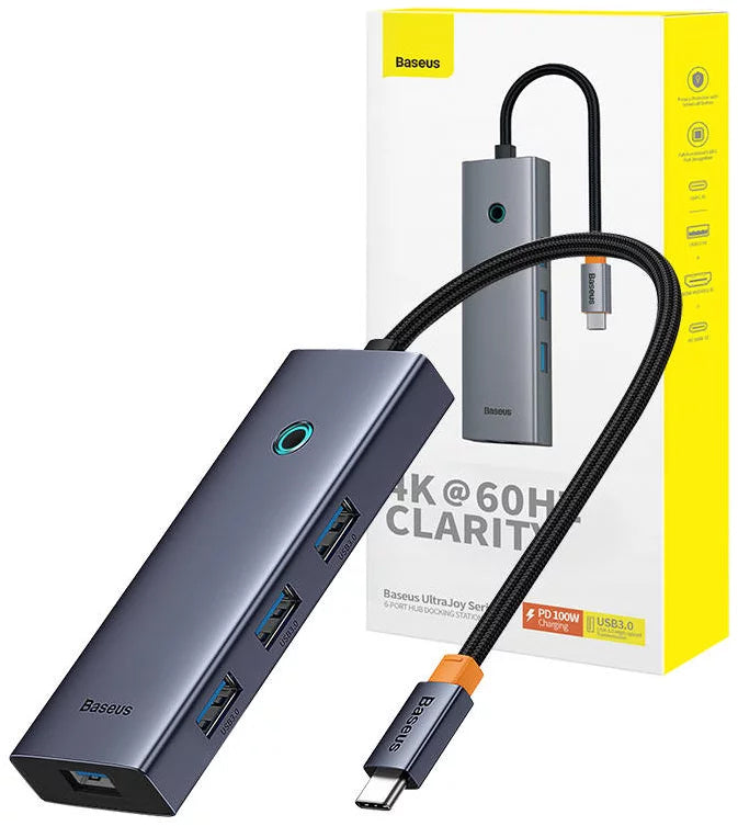 Hub USB-C Baseus UltraJoy, 4 x USB-A 3.0 - 1 x USB-C - 1 x HDMI, Szary B00052807813-01
