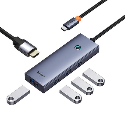 Baseus UltraJoy USB-C Hub, 4 x USB-A 3.0 - 1 x HDMI, szary B00052809813-00 