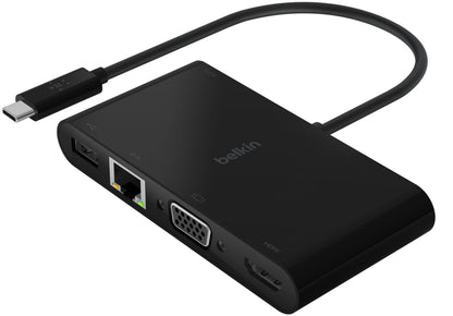 Hub USB-C Belkin Connect, 1 x USB-A 3.0 - 1 x USB-C - 1 x HDMI - 1 x VGA - 1 x RJ45, Czarny AVC004btBK