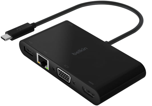 Hub USB-C Belkin Connect, 1 x USB-A 3.0 - 1 x USB-C - 1 x HDMI - 1 x VGA - 1 x RJ45, Czarny AVC004btBK