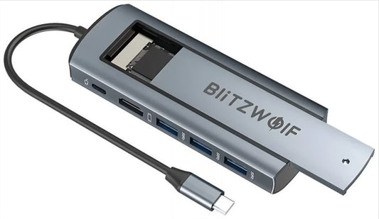 Hub USB-C BlitzWolf BW-Neo TH13, 3 x USB-A 3.0 - 1 x USB-C - 1 x Display Port - 1 x Interfejs SSD, Szary