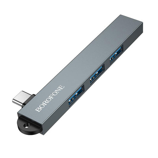 Hub USB-C Borofone FH1A, 4w1, Szary