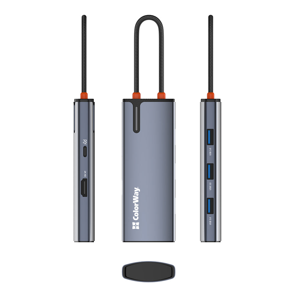 Hub USB-C ColorWay CW-HUB01, 5w1, Srebrny