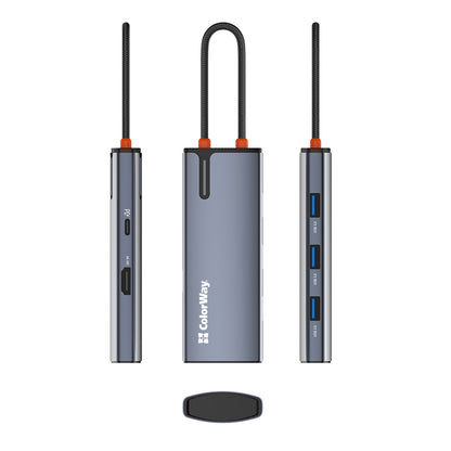 Hub USB-C ColorWay CW-HUB01, 5w1, Srebrny