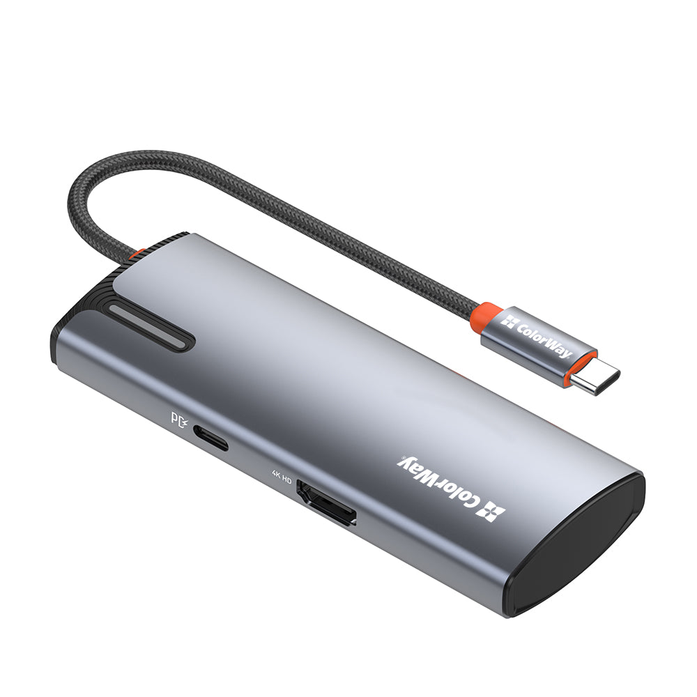 Hub USB-C ColorWay CW-HUB01, 5w1, Srebrny