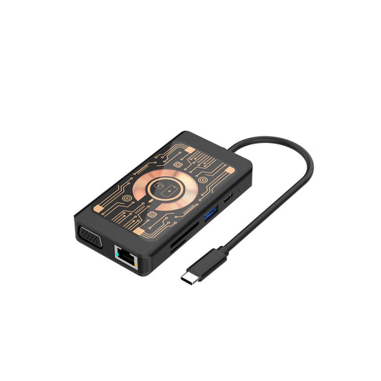 Hub USB-C z ładowaniem bezprzewodowym QI Qualo QTPB5-HUB-18, 9w1, Szary
