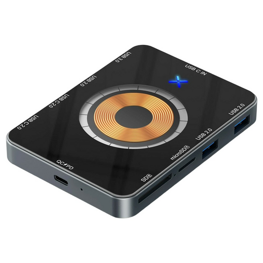 Hub USB-C z ładowaniem bezprzewodowym QI OEM YC7209, 10w1, szary