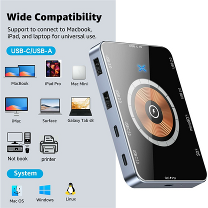 USB-C Hub with Wireless QI Charging OEM YC7209, 10in1, Gray