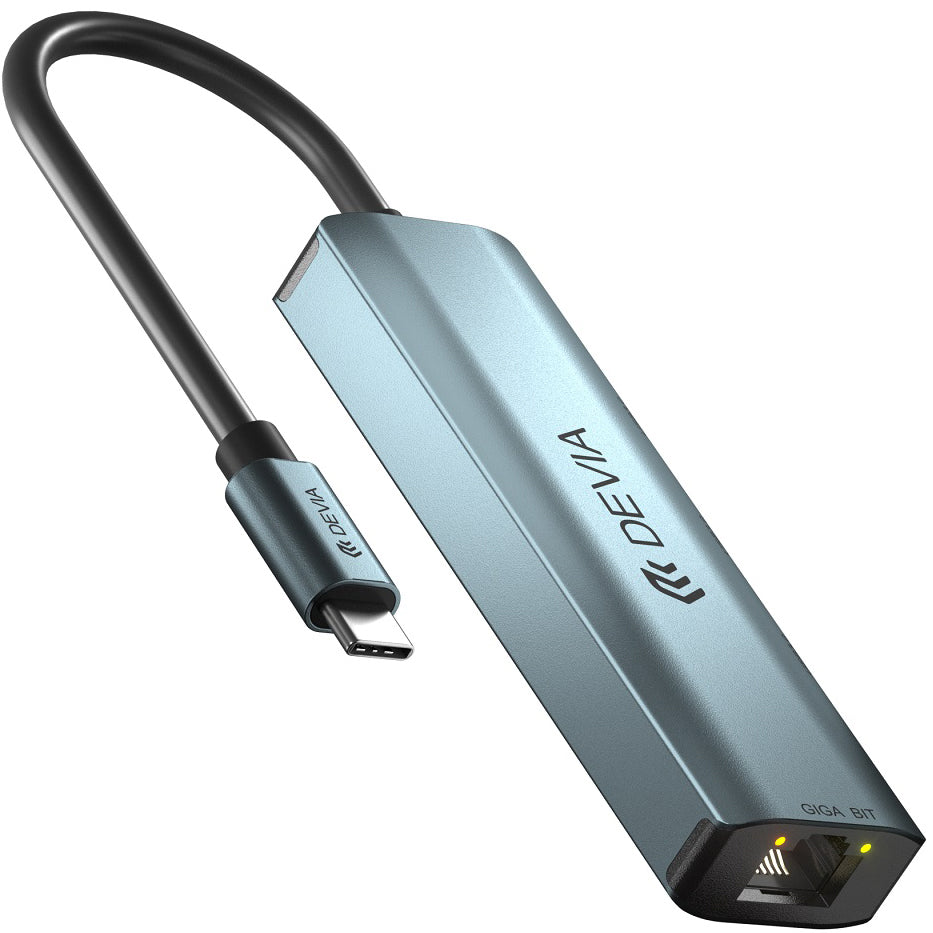 Hub USB-C DEVIA EC621, 3 x USB-A 3.0 - 1 x RJ45, Szary