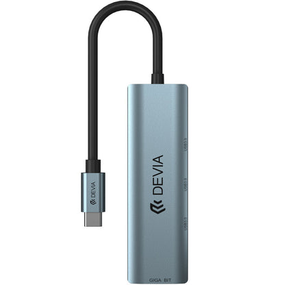 Hub USB-C DEVIA EC621, 3 x USB-A 3.0 - 1 x RJ45, Szary