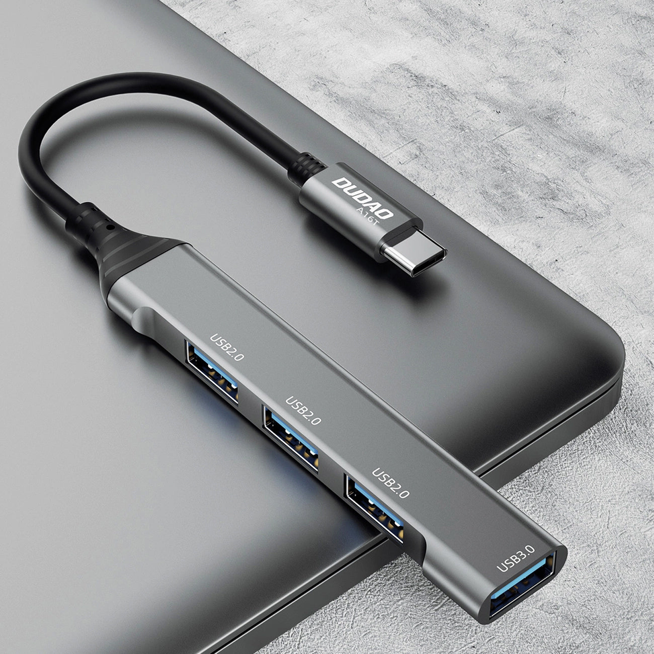 Hub USB-C Dudao A16T, 1 x USB-A 3.0 - 3 x USB-A, Czarny