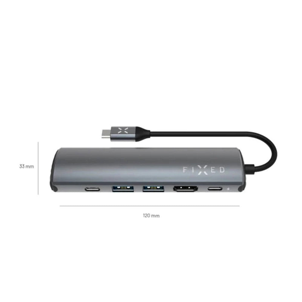 Hub USB-C Fixed Pro, 6w1, Szary