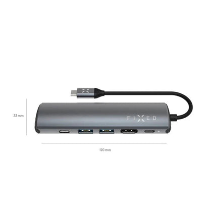 Hub USB-C Fixed Pro, 6w1, Szary