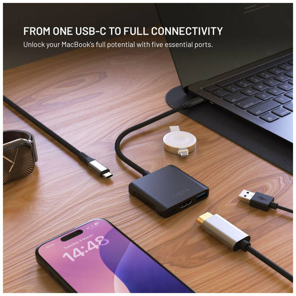Hub USB-C Fixed Quadri, 5w1, Czarny