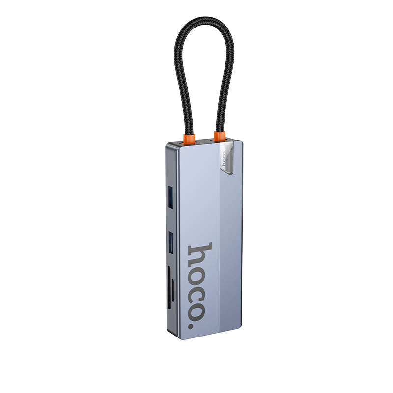 Hub USB-C HOCO HB52, 2 x USB-A 3.0 - 2 x USB-C - 1 x HDMI - 1 x RJ45 - 1 x SD - 1 x microSD, Szary