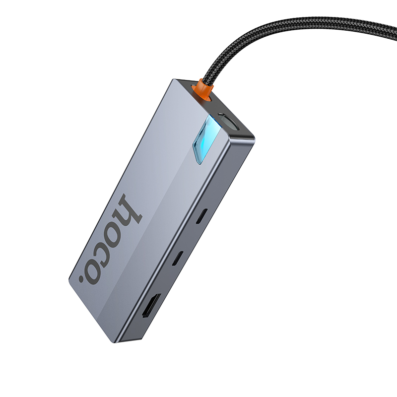 Hub USB-C HOCO HB52, 2 x USB-A 3.0 - 2 x USB-C - 1 x HDMI - 1 x RJ45 - 1 x SD - 1 x microSD, Szary