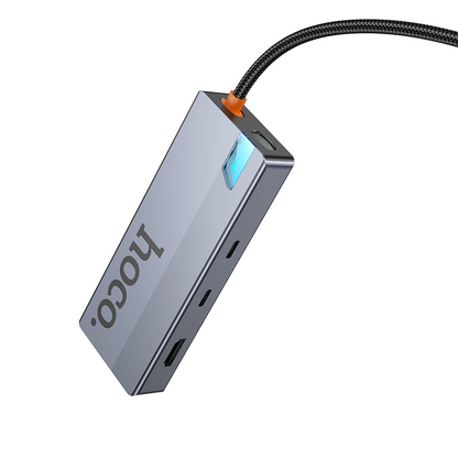 Hub USB-C HOCO HB52, 2 x USB-A 3.0 - 2 x USB-C - 1 x HDMI - 1 x RJ45 - 1 x SD - 1 x microSD, Szary