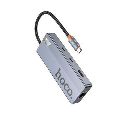 Hub USB-C HOCO HB52, 2 x USB-A 3.0 - 2 x USB-C - 1 x HDMI - 1 x RJ45 - 1 x SD - 1 x microSD, Szary