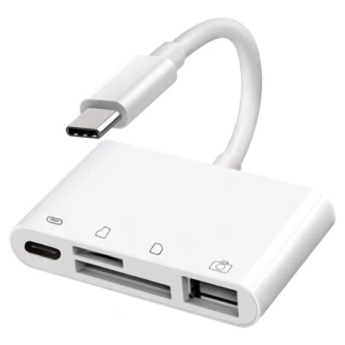 Koncentrator USB-C OEM NK108LTC, 1 x USB-A - 1 x USB-C - 1 x SD - 1 x microSD, biały 