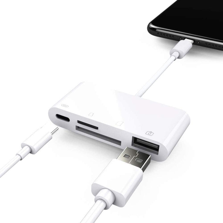 Koncentrator USB-C OEM NK108LTC, 1 x USB-A - 1 x USB-C - 1 x SD - 1 x microSD, biały 