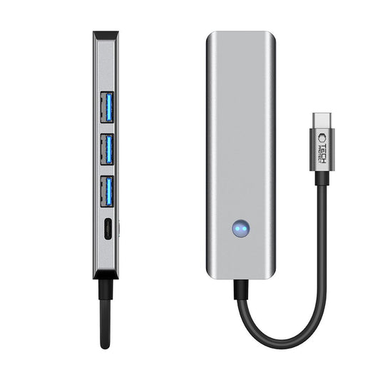 Hub USB-C Tech-Protect HB01, 1 x USB-A 3.0 - 2 x USB-A - 1 x USB-C - 1 x HDMI, Szary