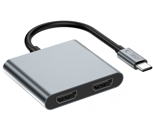 Hub USB-C Tech-Protect HB08, 1 x USB-A - 1 x USB-C - 2 x HDMI, Szary