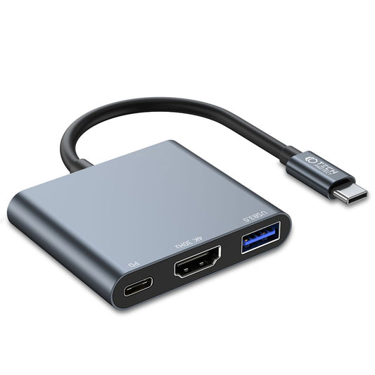 Hub USB-C Tech-Protect V1, USB-A 3.0 - 1 x USB-C - 1 x HDMI, szary