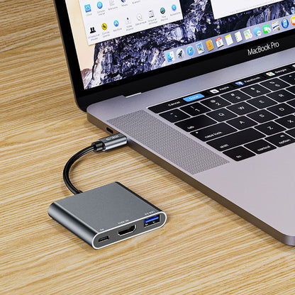 Hub USB-C Tech-Protect V1, USB-A 3.0 - 1 x USB-C - 1 x HDMI, szary