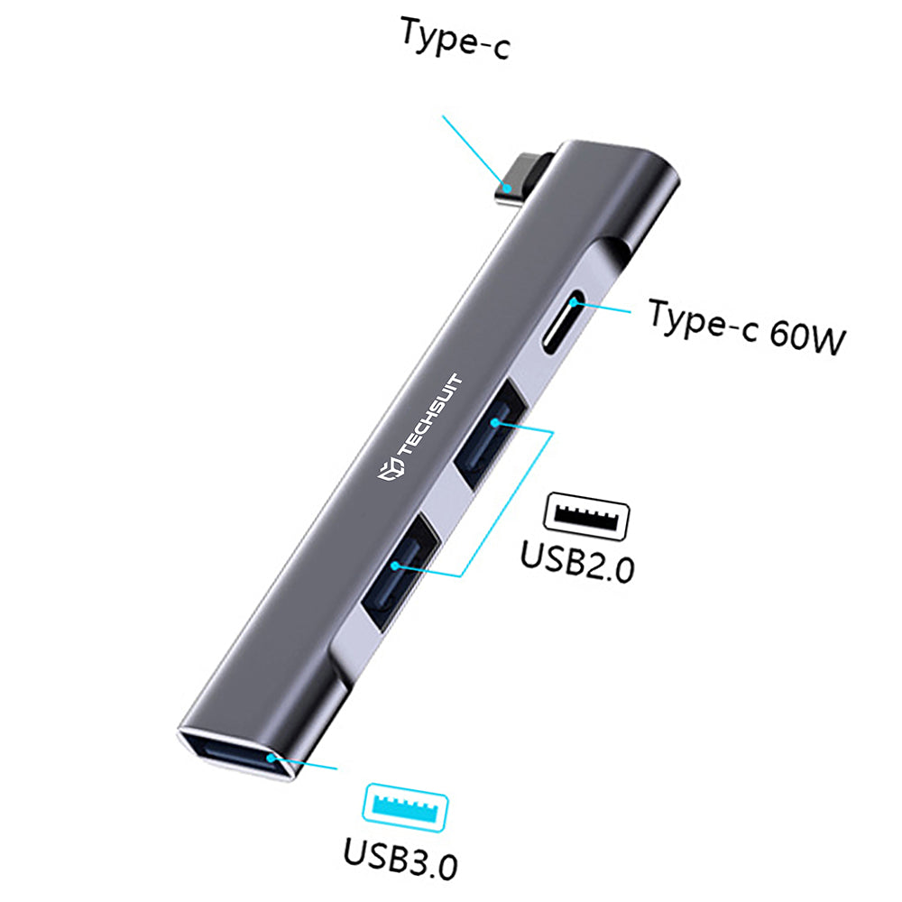 Hub USB-C Techsuit H12 ZenithDock, 4w1, Szary