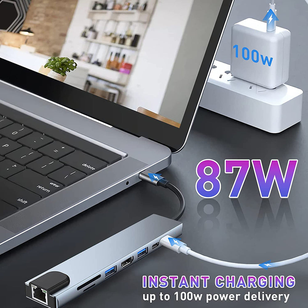 Hub USB-C Techsuit H2 NetBridge, 8w1, Szary