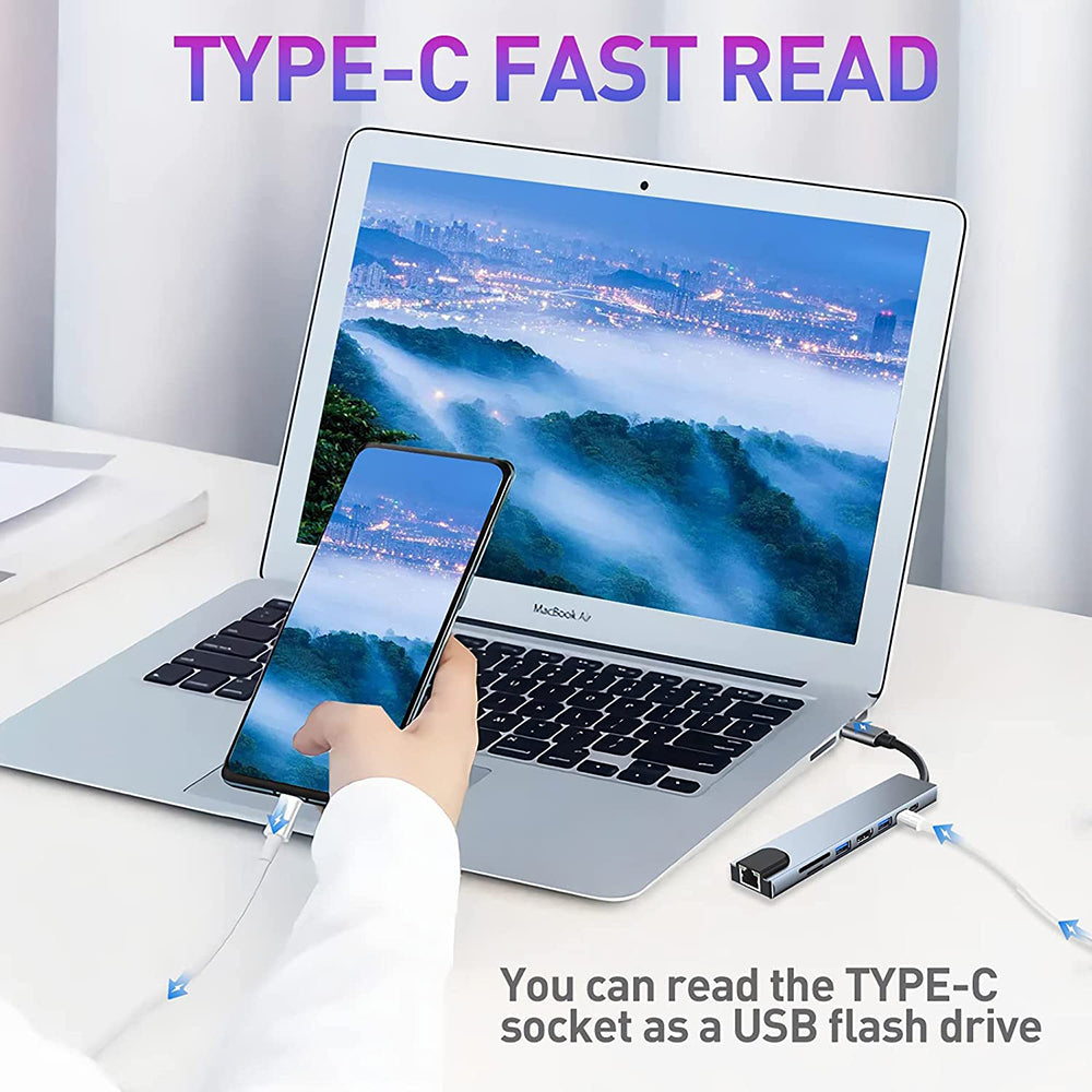 Hub USB-C Techsuit H2 NetBridge, 8w1, Szary