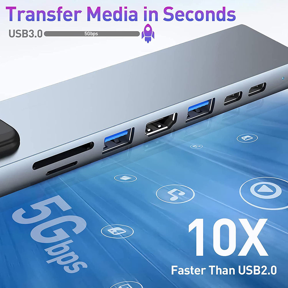 Hub USB-C Techsuit H2 NetBridge, 8w1, Szary