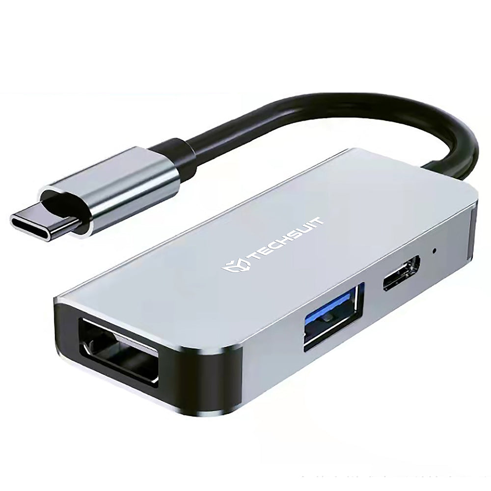 Hub USB-C Techsuit H4 TurboChargeX, 3w1, Szary