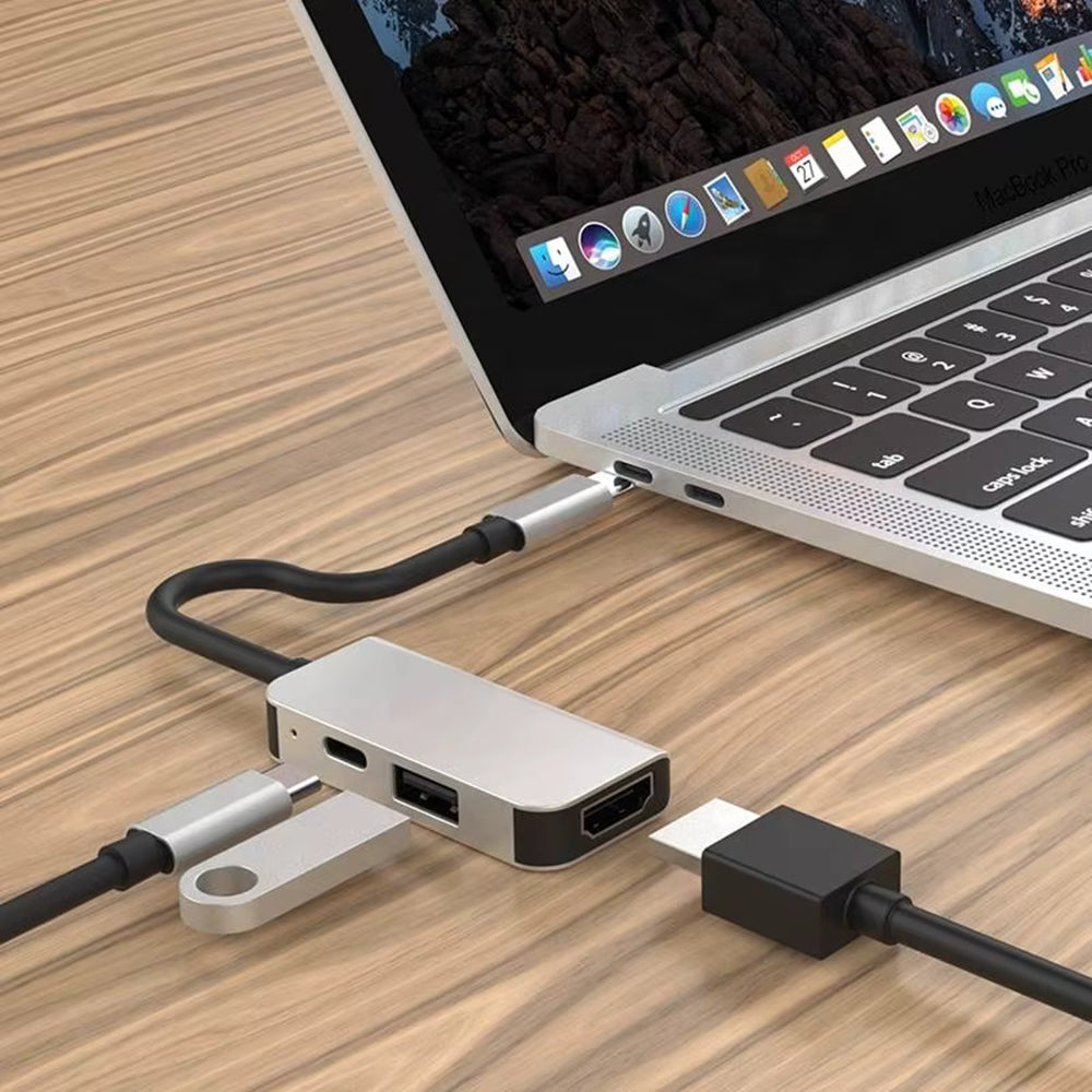 Hub USB-C Techsuit H4 TurboChargeX, 3w1, Szary