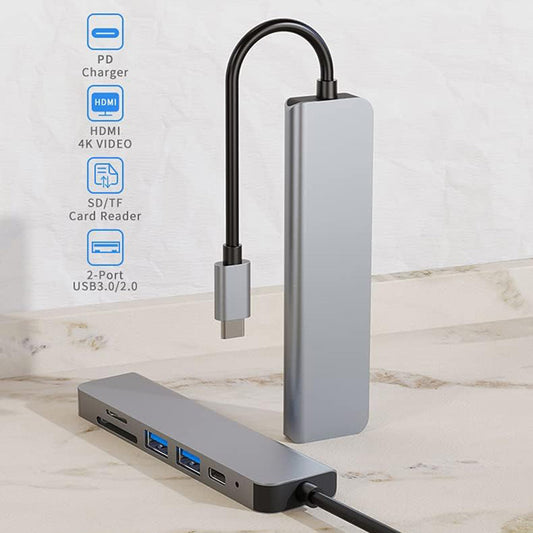Hub USB-C Techsuit H5 TurboChargeX, 6w1, Szary