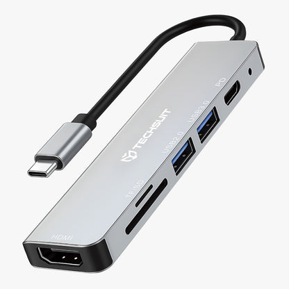 Hub USB-C Techsuit H5 TurboChargeX, 6w1, Szary