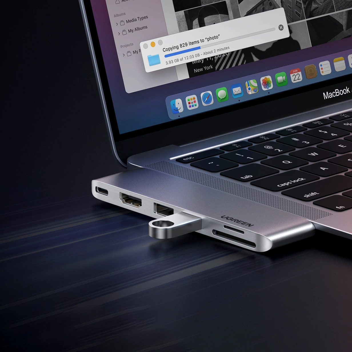 Hub USB-C UGREEN CM380 (80856) dla Apple MacBook Pro / Air Series, 2 x USB-A 3.0 - 1 x USB-C - 1 x HDMI - 1 x SD - 1 x microSD