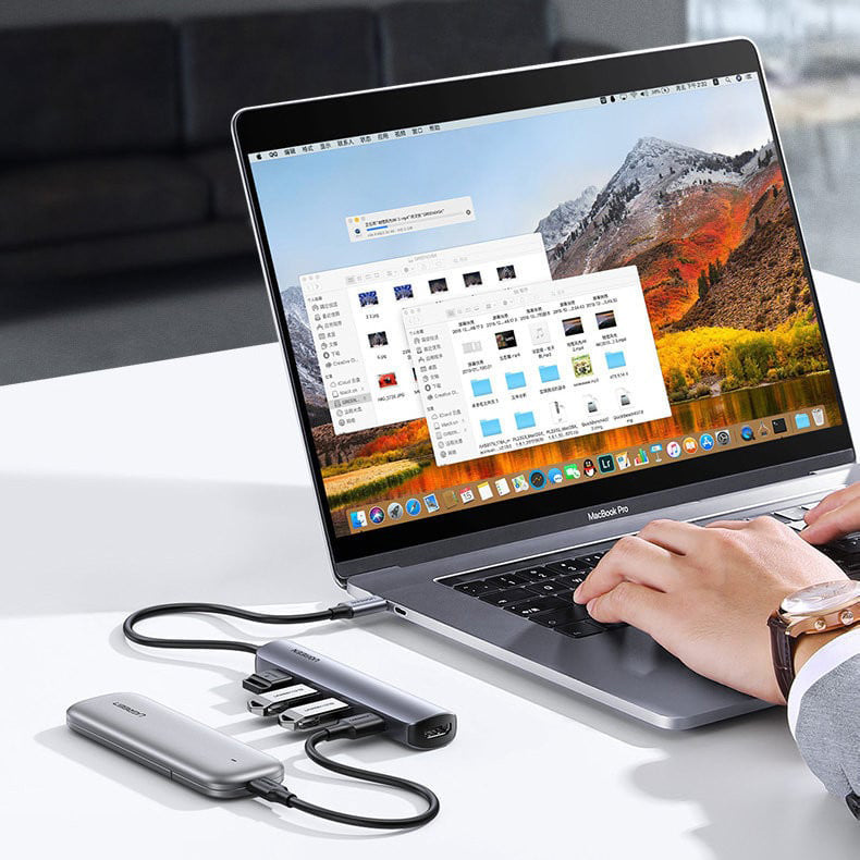 Hub USB-C UGREEN CM417, 4 x USB-A 3.2 - 1 x HDMI, Szary