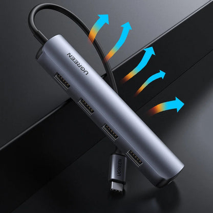 Hub USB-C UGREEN CM417, 4 x USB-A 3.2 - 1 x HDMI, Szary