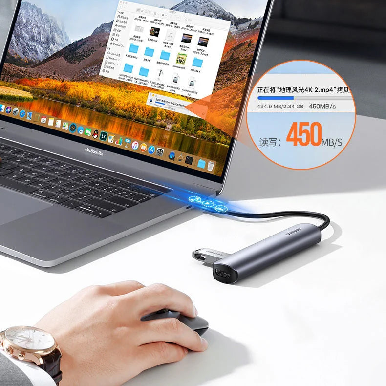 Hub USB-C UGREEN CM417, 4 x USB-A 3.2 - 1 x HDMI, Szary