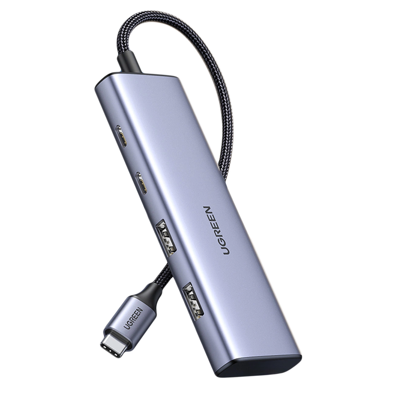 Hub USB-C UGREEN CM473, 2 x USB-A 3.0 - 2 x USB-C, 0,20 cm, Szary