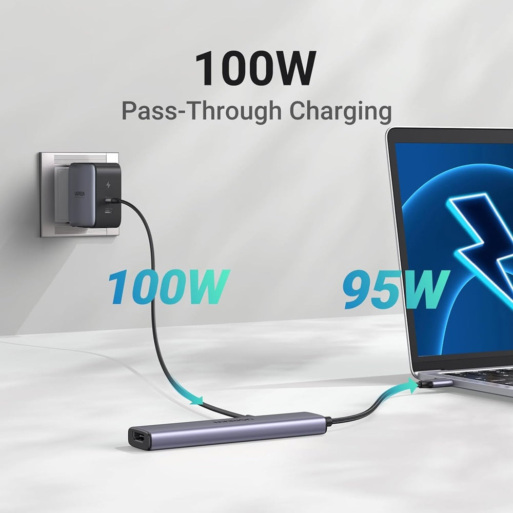 Hub USB-C UGREEN CM478, 1 x USB-A 3.0 - 2 x USB-A - 1 x USB-C - 1 x HDMI, Szary